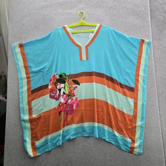 Soft Surroundings Sweaters - Soft Surroundings Women Poncho PL/PXL Turquoise Striped Kaftan Beach Cover Up